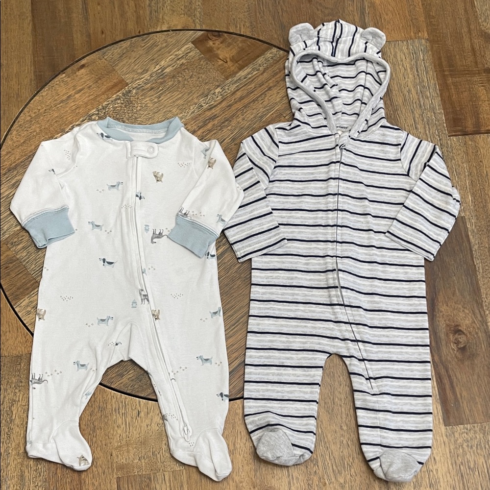 First Impressions & Carters Baby Footie Sleeper Set 0-3M Dog‎ Bear Stripe Blue
